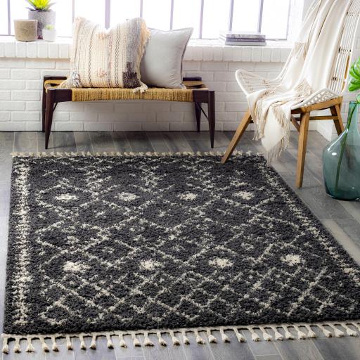 Surya Berber Shag BBE-2308 Charcoal Light Beige 5'3" x 7'3" Rug