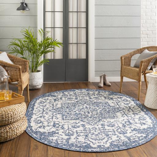 Surya Eagean EAG-2377 Cream Dark Blue 6'7" Square Rug