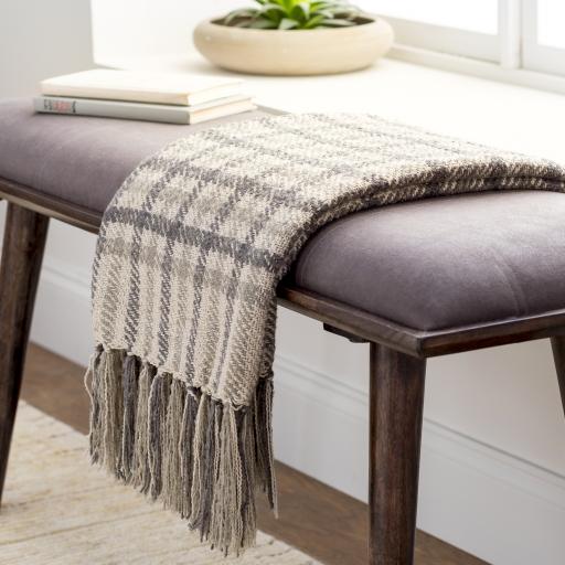 Surya Barke BAK-1000 Charcoal Light Beige 50"W x 60"L Throw