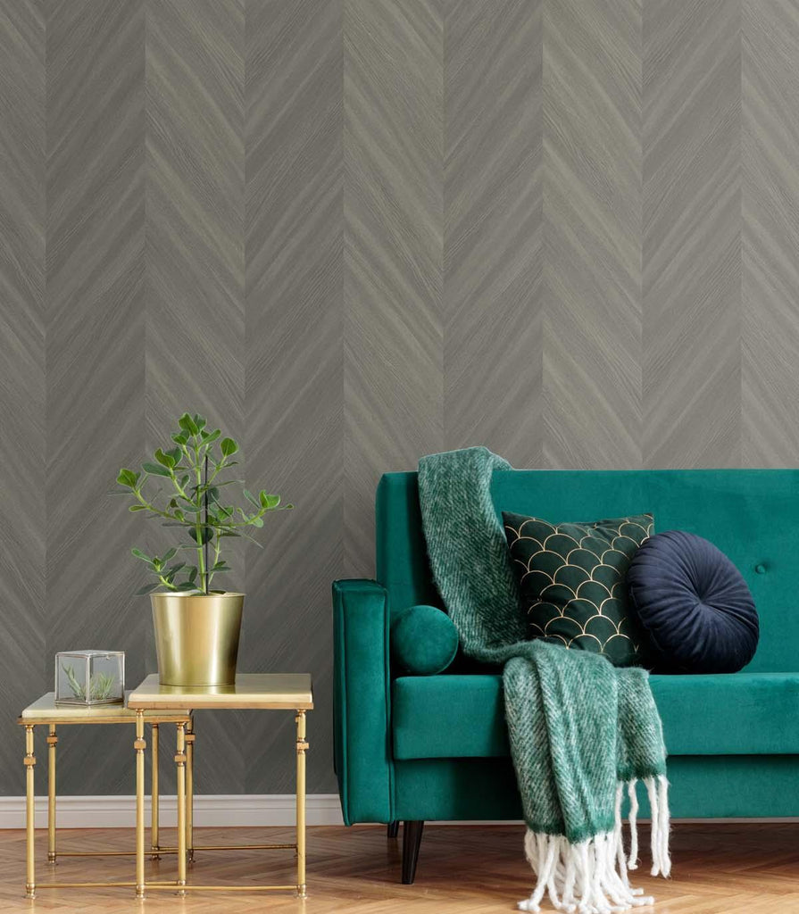 Seabrook Chevron Wood Brown Wallpaper