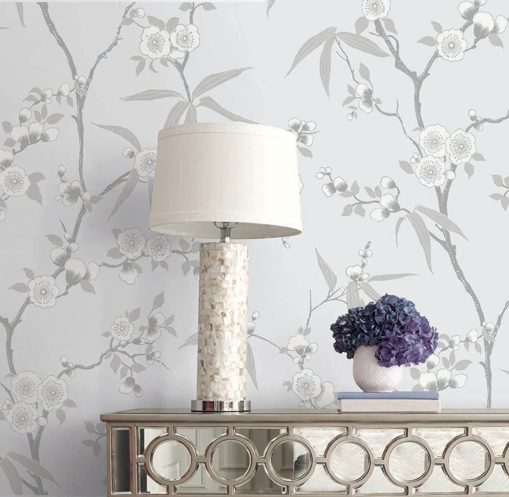 Seabrook Floral Blossom Trail Grey Wallpaper