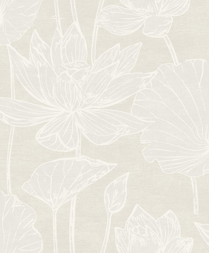 Seabrook Water Lilies Beige Wallpaper