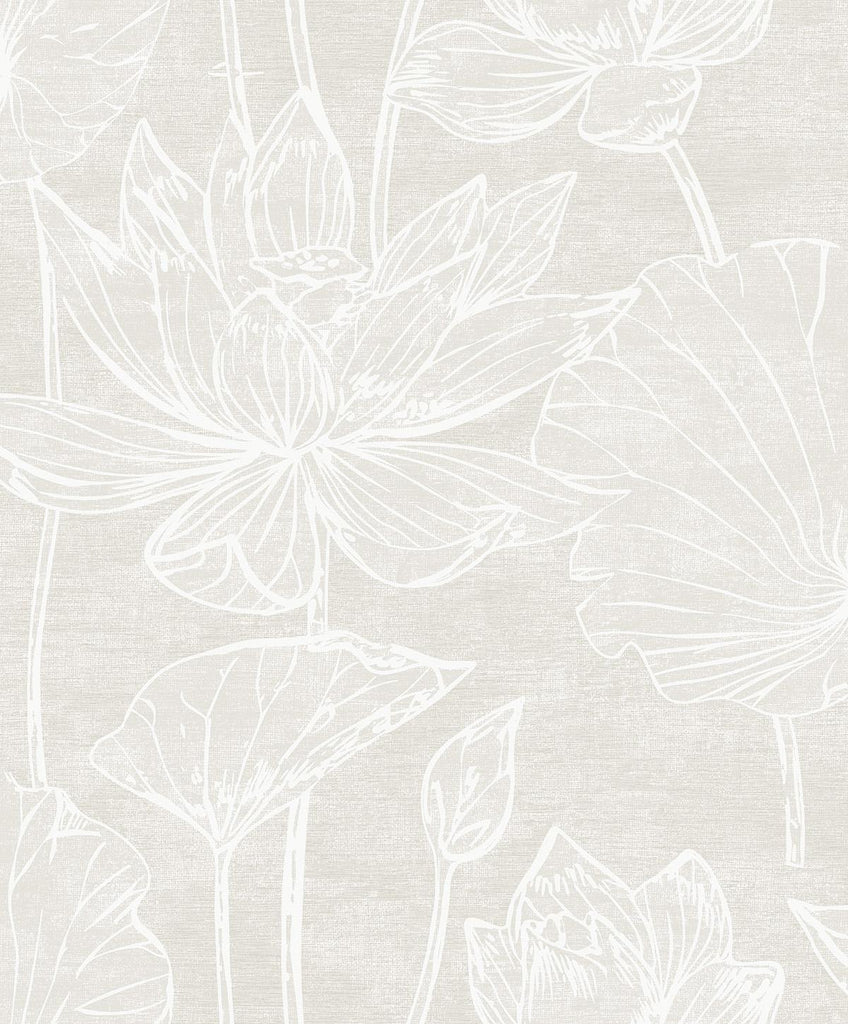 Seabrook Water Lilies Beige Wallpaper