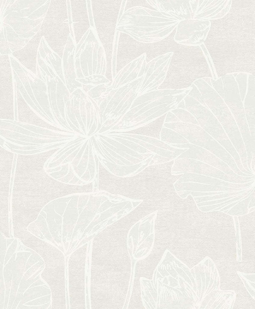 Seabrook Water Lilies Beige Wallpaper