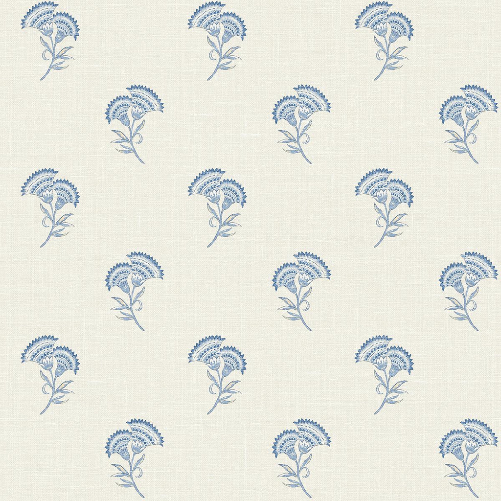 Seabrook Lotus Branch Floral Blue Wallpaper