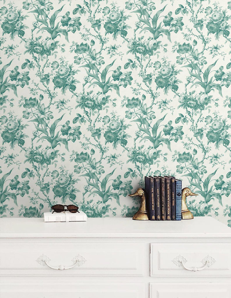 Seabrook En Rose Green Wallpaper