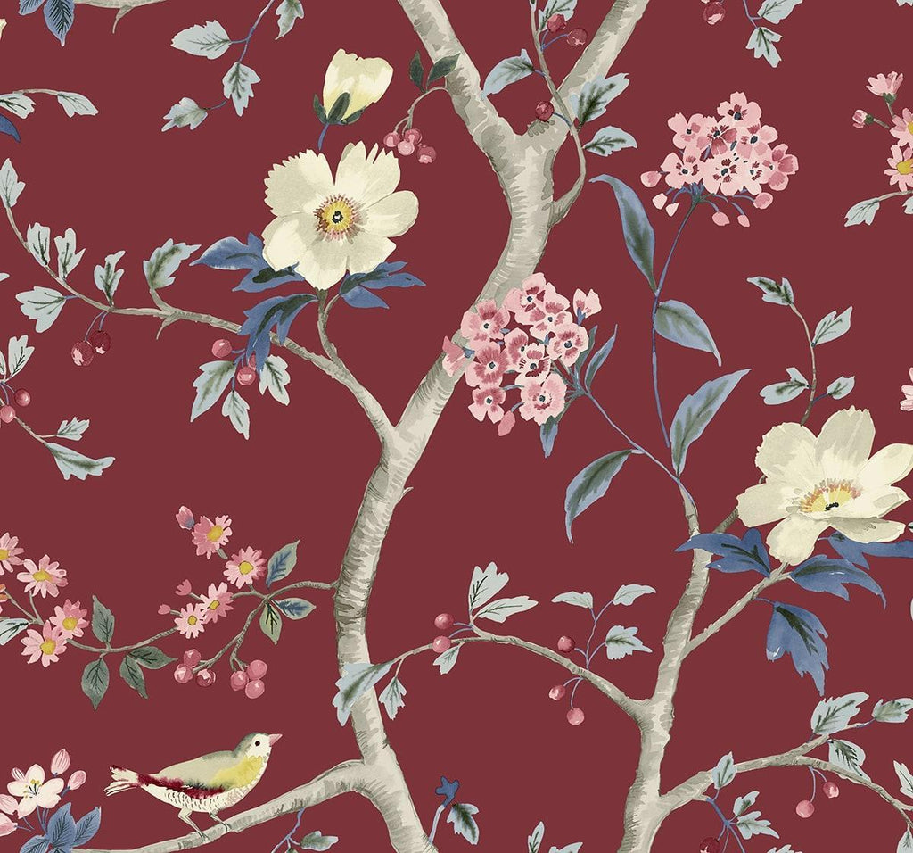 Seabrook Sparrow Haven Crimson Wallpaper