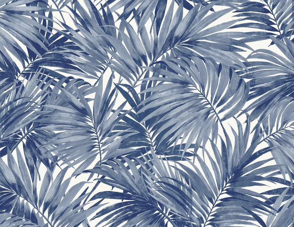 Seabrook Cordelia Tossed Palms Blue Wallpaper