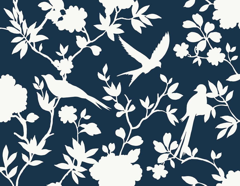 Seabrook Kauai Bird Toile Blue Wallpaper