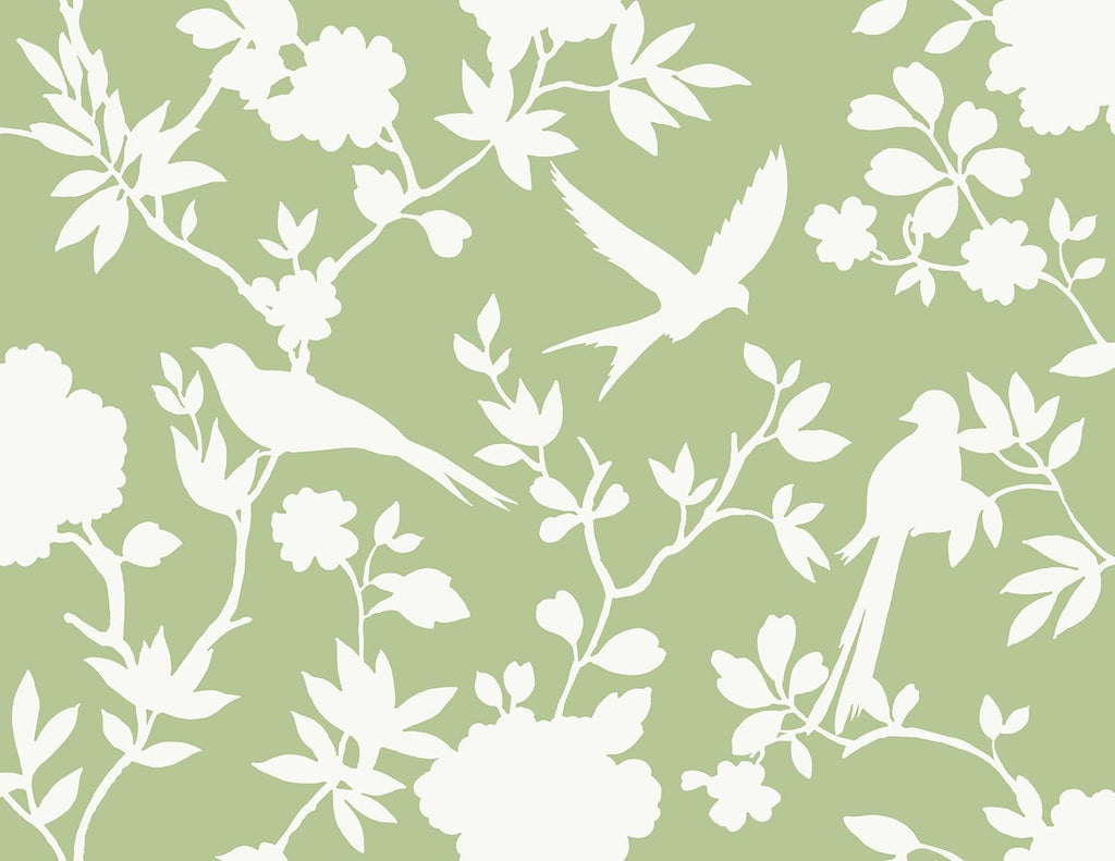 Seabrook Kauai Bird Toile Seacrest Green Wallpaper