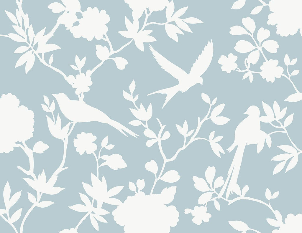 Seabrook Kauai Bird Toile Hampton Blue Wallpaper