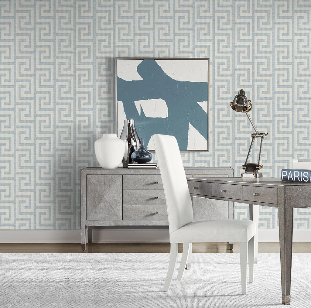 Seabrook Luna Retreat Greek Key Blue Wallpaper