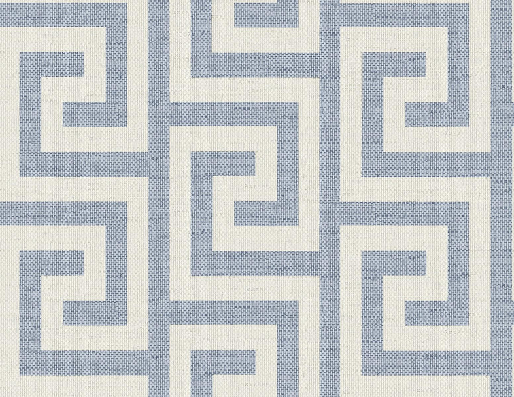 Seabrook Luna Retreat Greek Key Blue Wallpaper