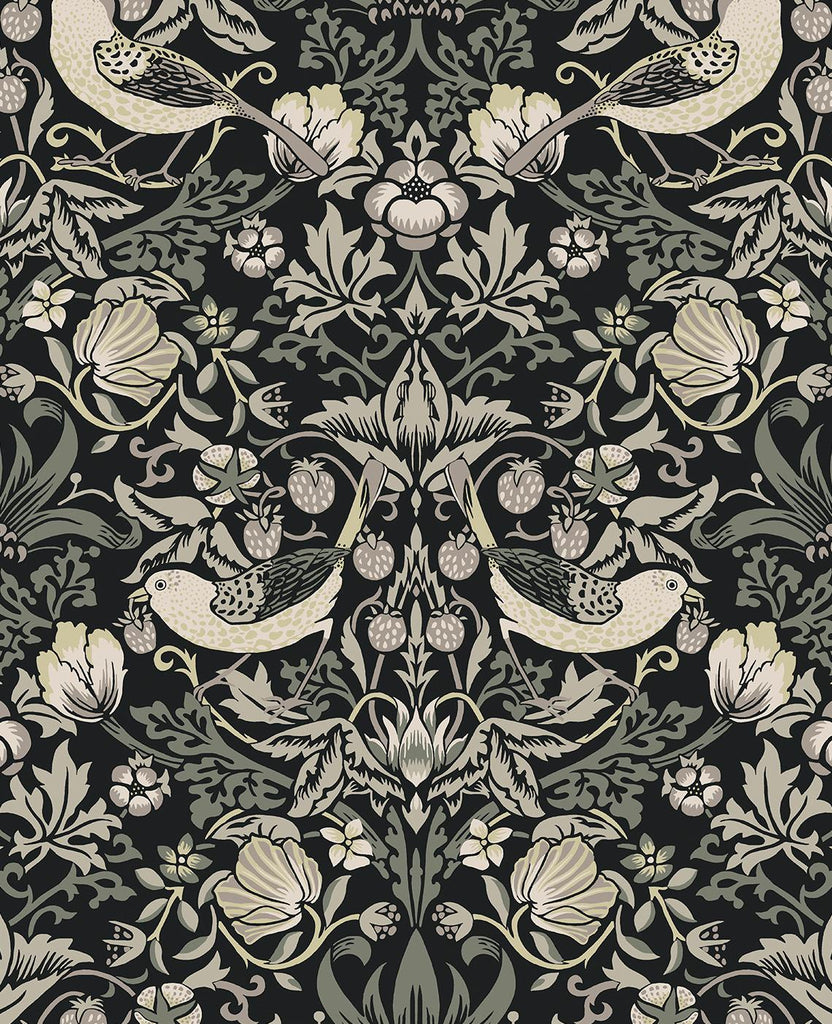 Seabrook Fragaria Garden Black Wallpaper