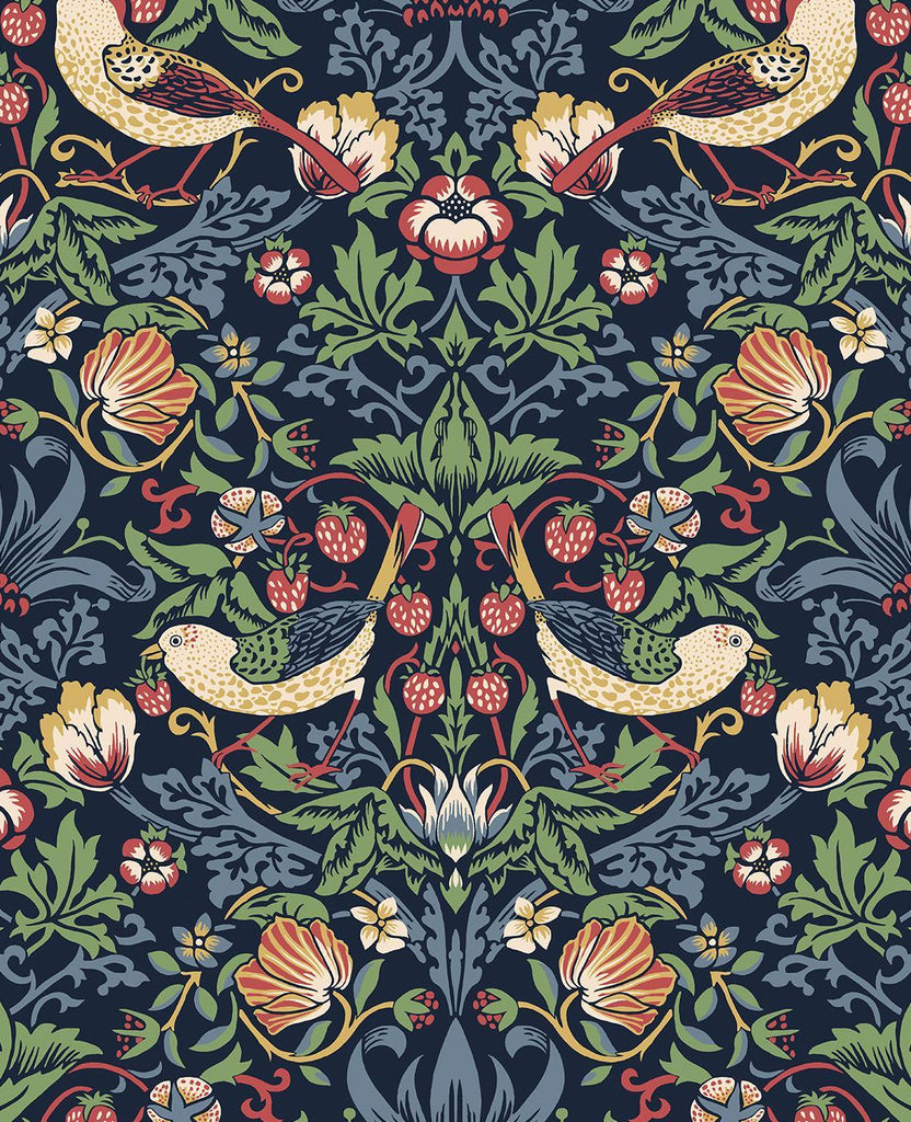 Seabrook Fragaria Garden Midnight Blue Wallpaper