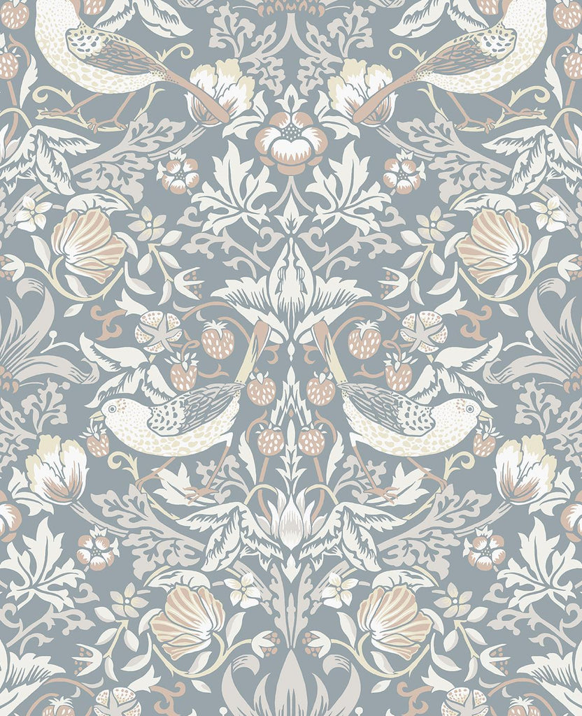 Seabrook Fragaria Garden Blue Mist & Blush Wallpaper