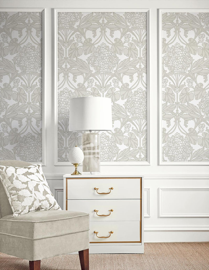 Seabrook Floral Hydrangea Off White Wallpaper