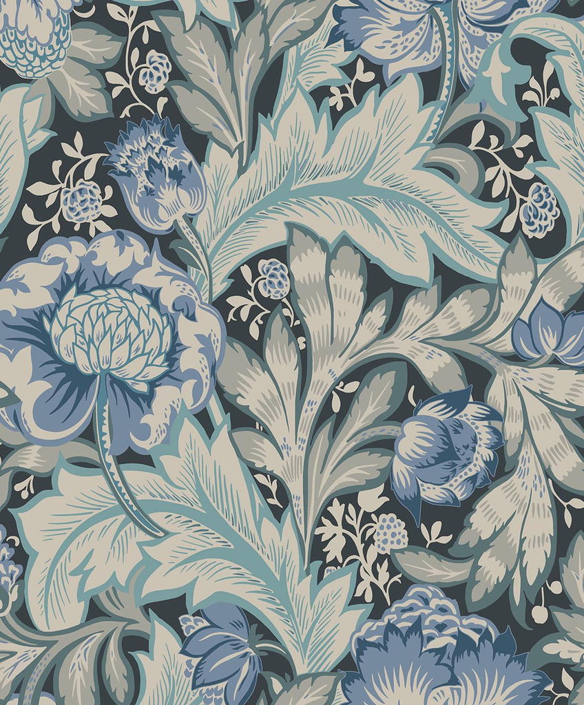 Seabrook Acanthus Garden Bluestone & Golden Wallpaper