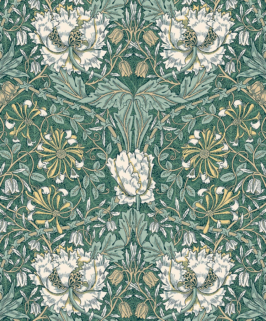 Seabrook Ogee Flora Green Wallpaper