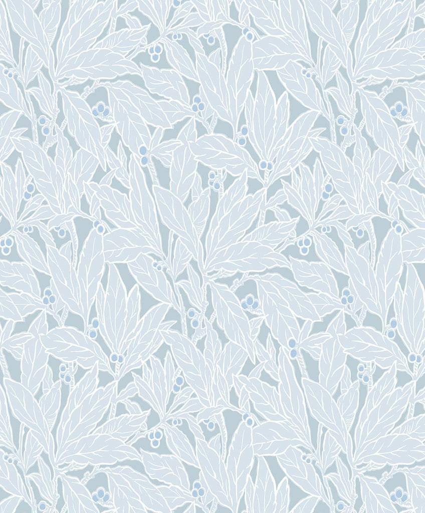 Seabrook Leaf and Berry Powder Blue Wallpaper