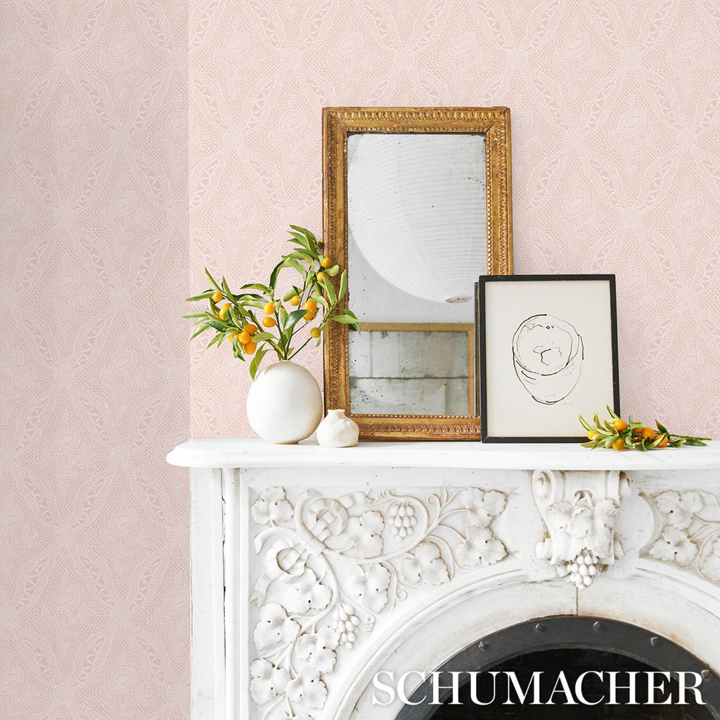 Schumacher Cosette Lace Blush Wallpaper