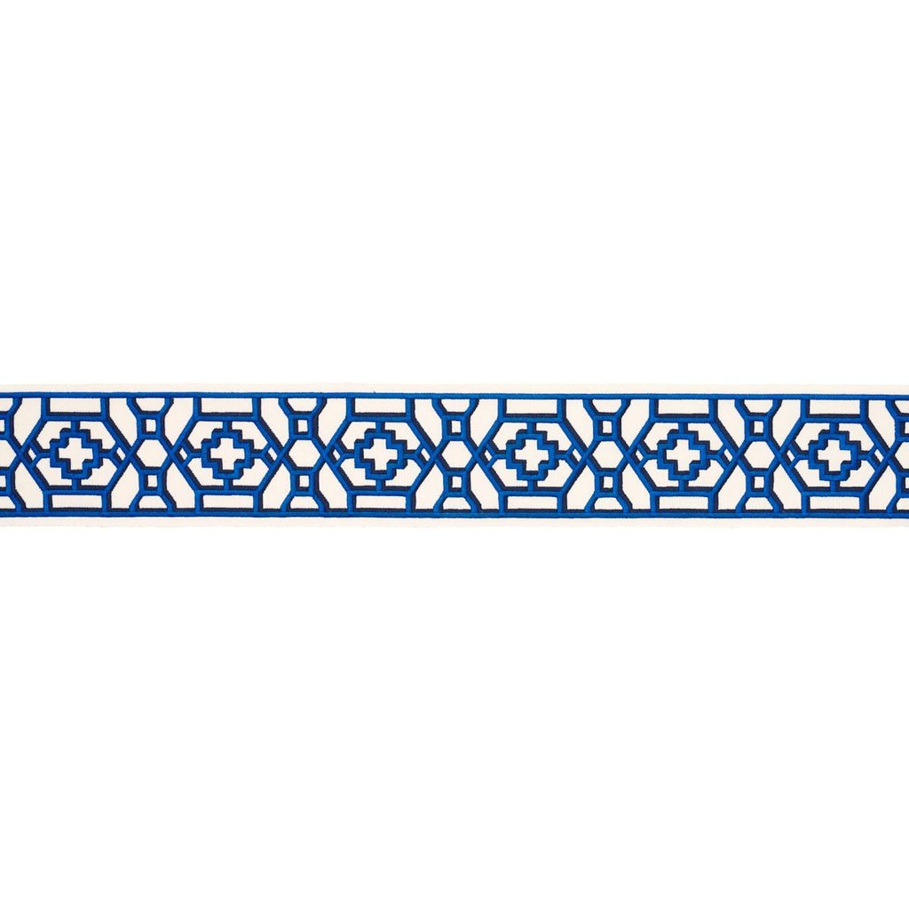 Schumacher Zanzibar Trellis Tape Blue Trim