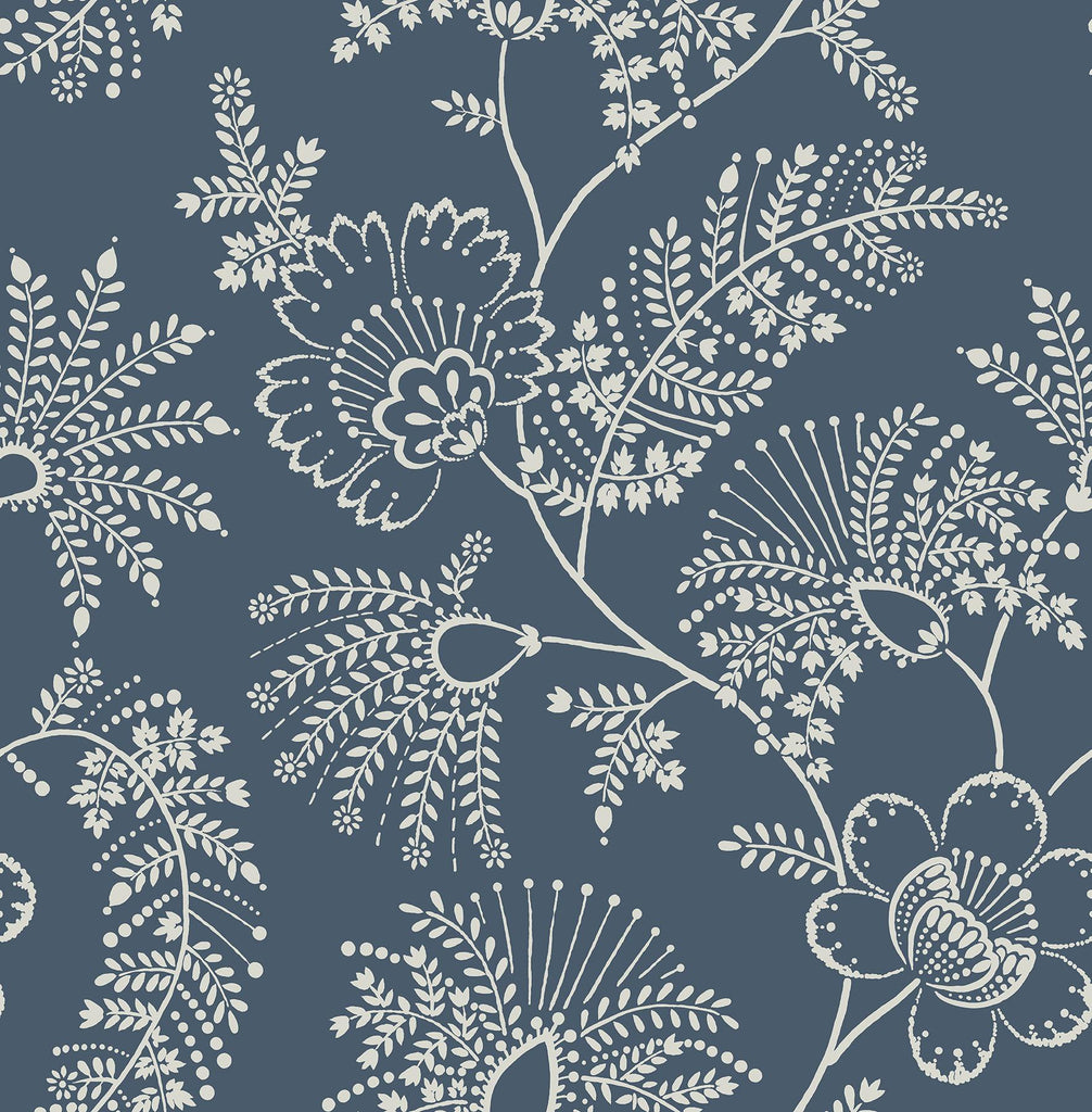 A-Street Prints Maeve Dark Blue Jacobean Trail Wallpaper