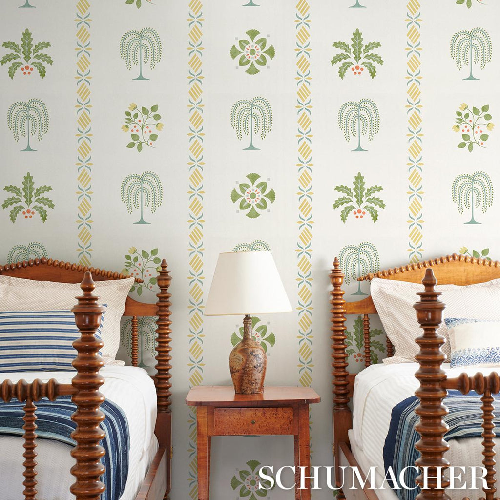 Schumacher Willard House Stencil Green Wallpaper