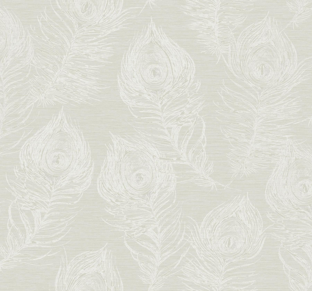 Candice Olson White Regal Peacock White & Off-White Wallpaper