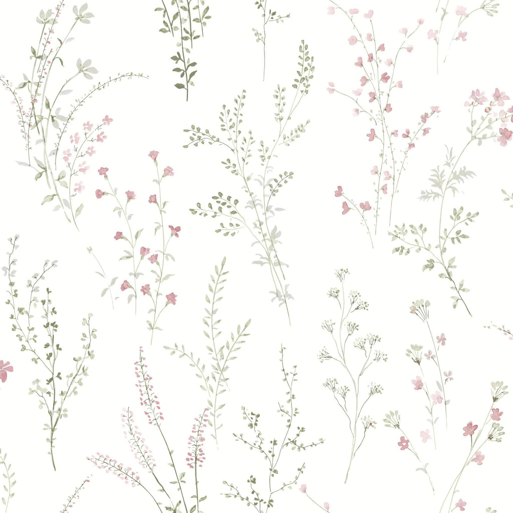 York Multicolor Wildflower Sprigs Peel & Stick Pink Wallpaper