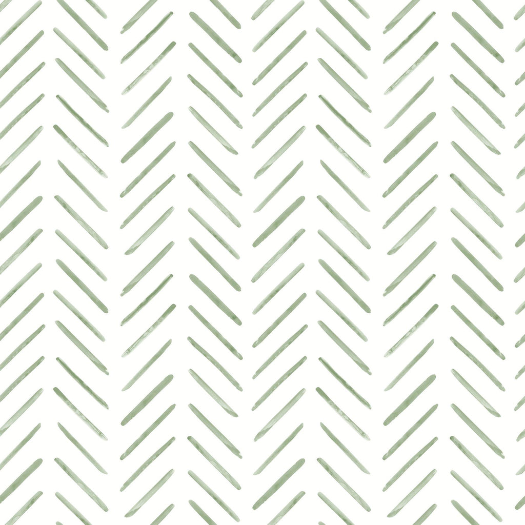 York Fern Painted Herringbone Peel & Stick Green Wallpaper