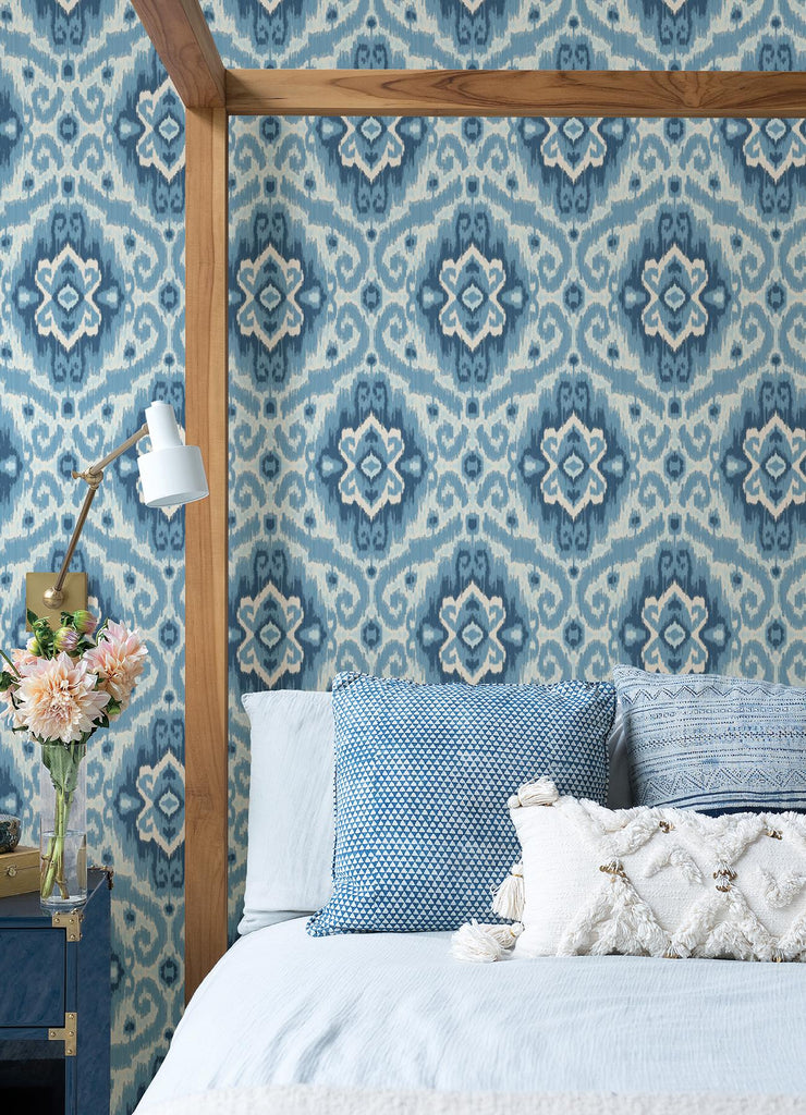 RoomMates Blue Bohemian Ikat Peel & Stick Blue Wallpaper