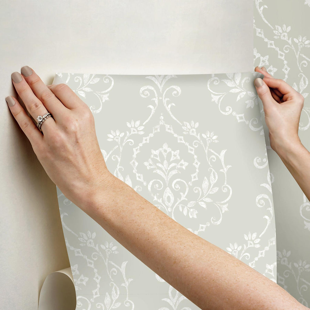 RoomMates Taupe New Damask Peel & Stick Neutral Wallpaper