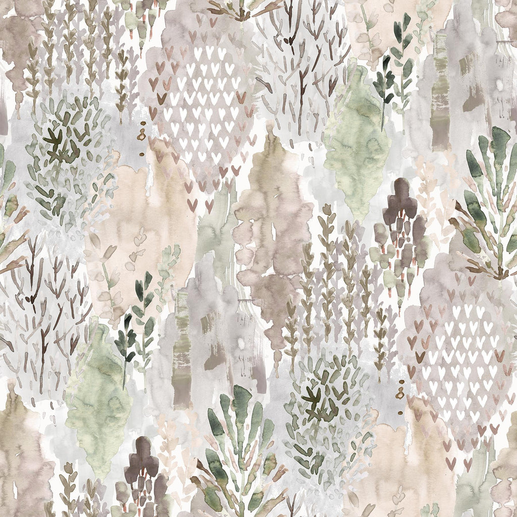 RoomMates Taupe Watercolor Tree Mosaic Peel & Stick Neutral Wallpaper