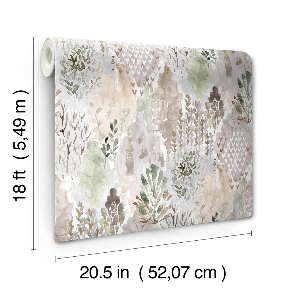 RoomMates Taupe Watercolor Tree Mosaic Peel & Stick Neutral Wallpaper