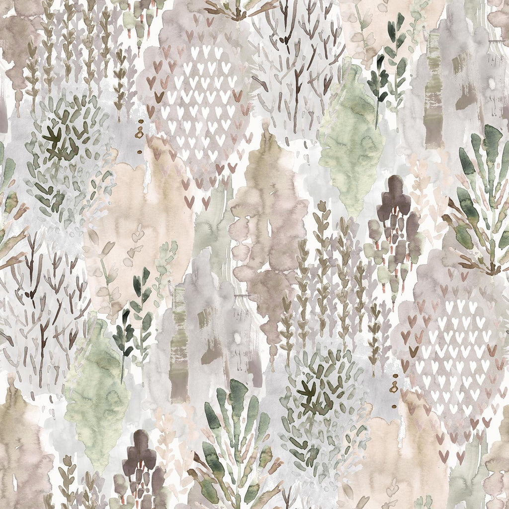 RoomMates Taupe Watercolor Tree Mosaic Peel & Stick Neutral Wallpaper