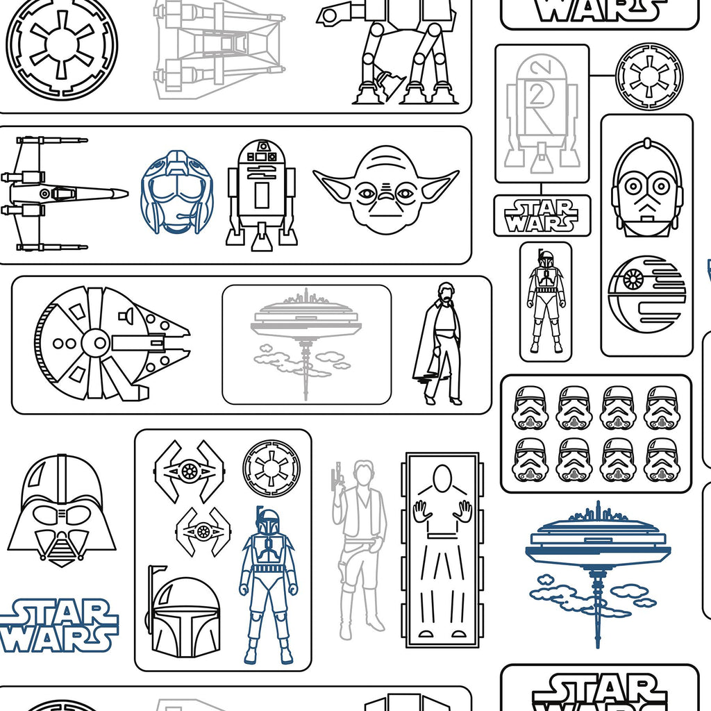 RoomMates Grey Star Wars Pictogram Peel & Stick Grey Wallpaper