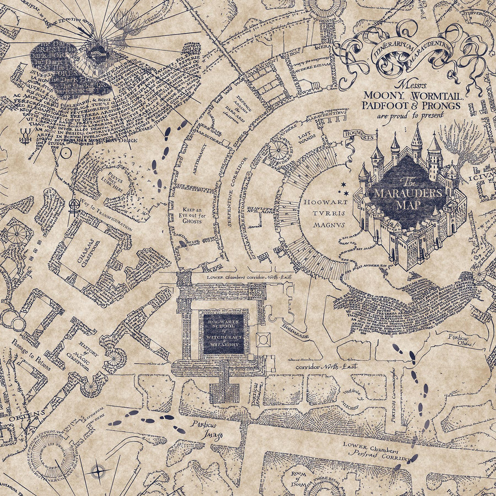 RoomMates Blue Harry Potter Marauder's Map Peel & Stick Blue Wallpaper