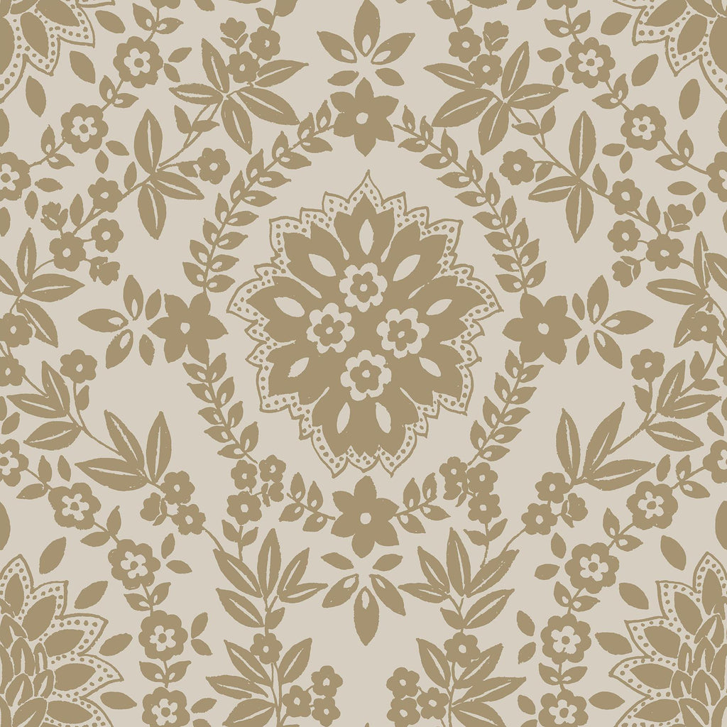 RoomMates Taupe & Gold Boho Baroque Damask Peel & Stick Neutral Wallpaper