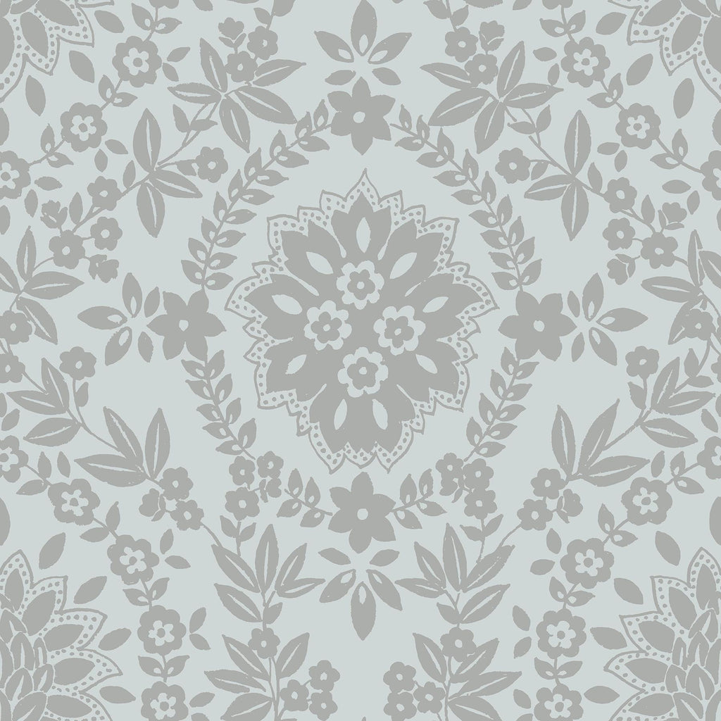 RoomMates Blue & Silver Boho Baroque Damask Peel & Stick Blue Wallpaper