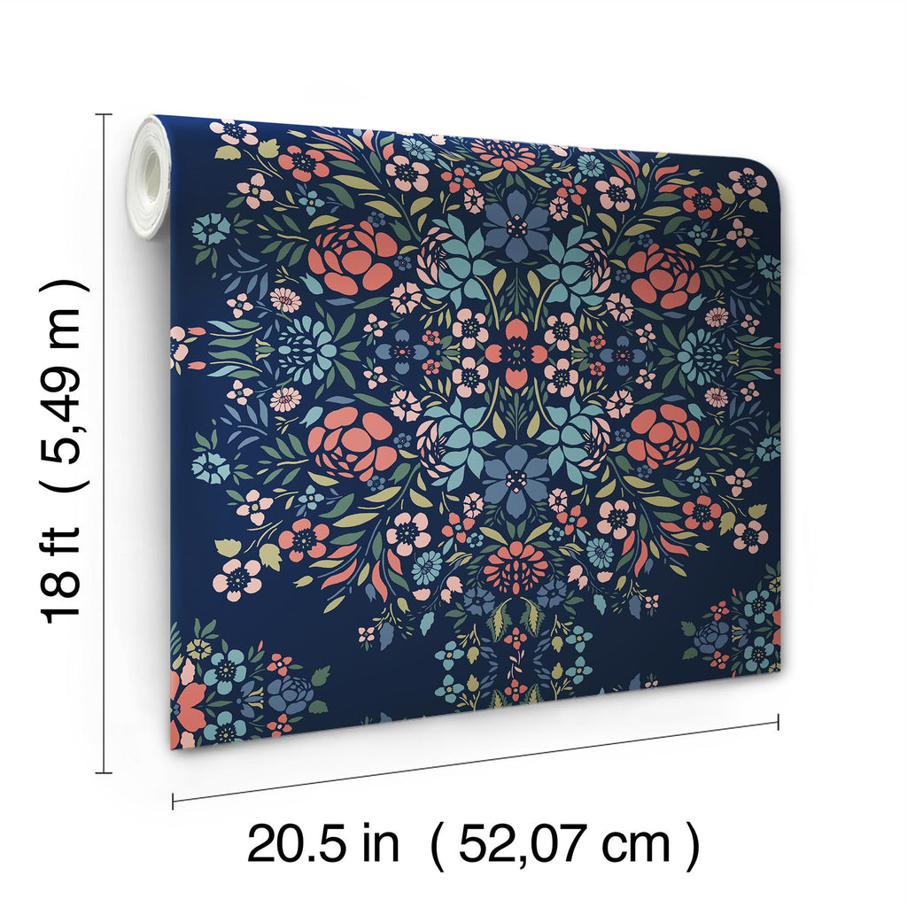 RoomMates Blue Medallion Floral Peel & Stick Blue Wallpaper