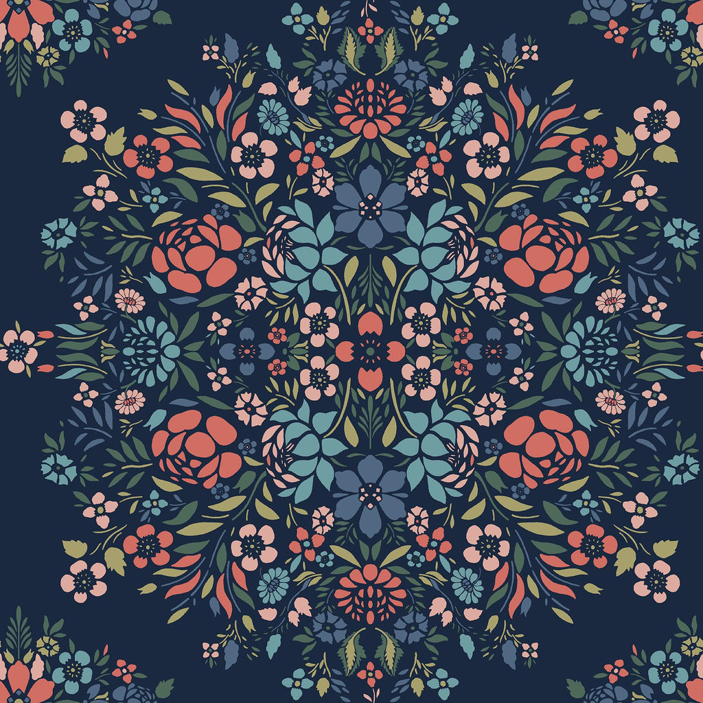 RoomMates Blue Medallion Floral Peel & Stick Blue Wallpaper