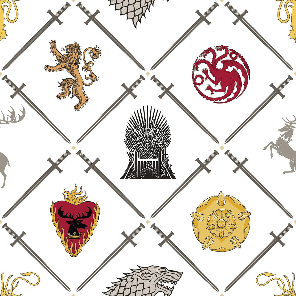 RoomMates Game of Thrones House Sigils Peel & Stick White Wallpaper