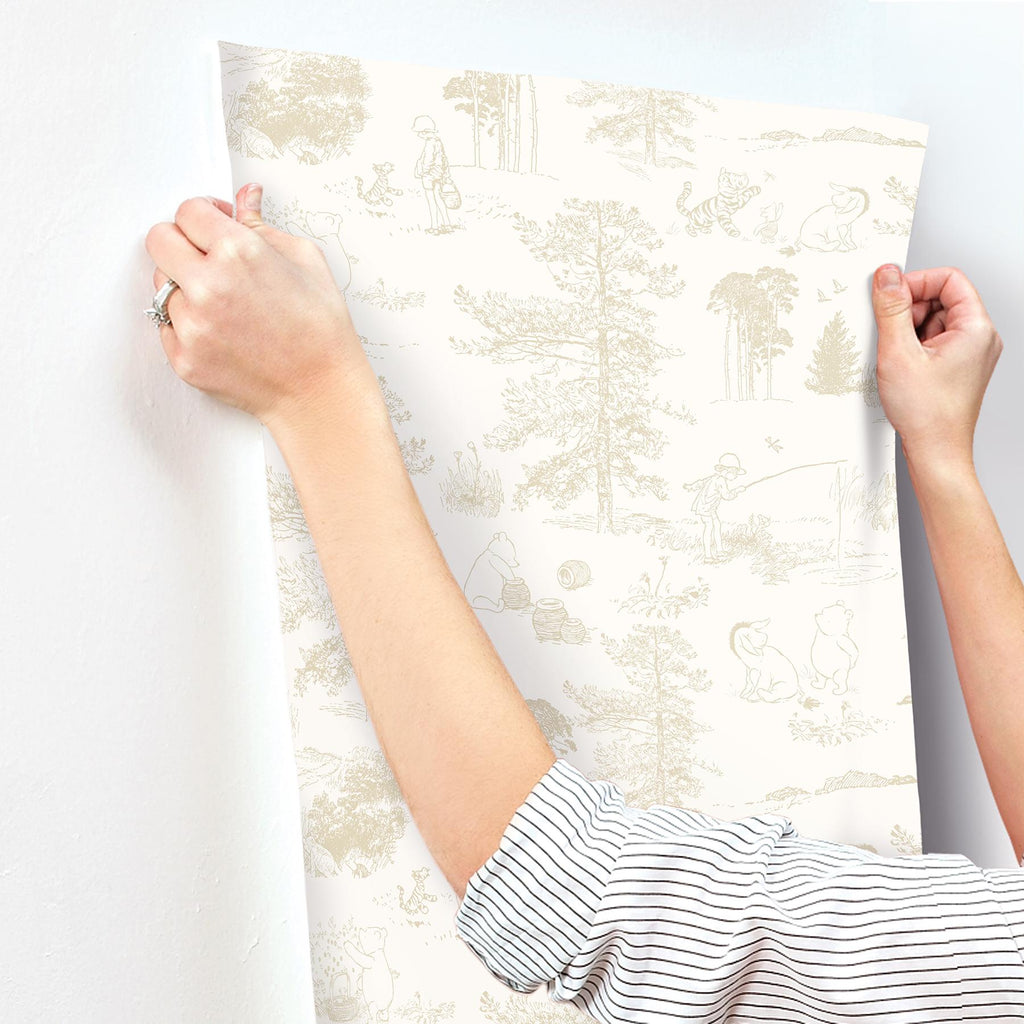 RoomMates Beige Winnie The Pooh Toile Peel & Stick Neutral Wallpaper