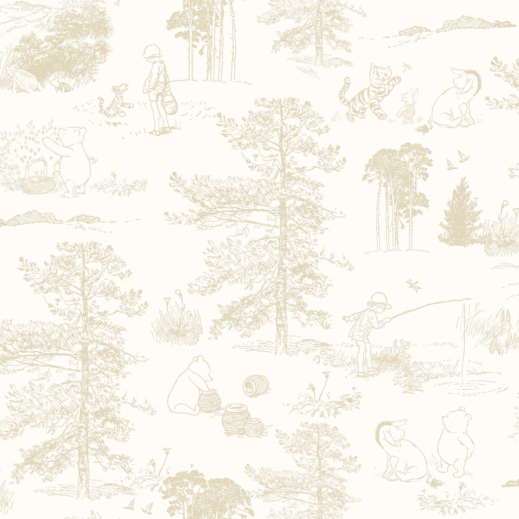 RoomMates Beige Winnie The Pooh Toile Peel & Stick Neutral Wallpaper