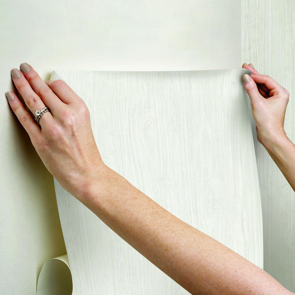 RoomMates Oyster Cherry Wood Peel & Stick Off-White Wallpaper