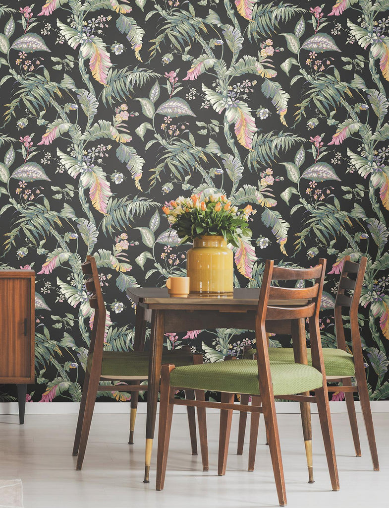 York Black Multi Fiji Garden Peel & Stick Green Wallpaper