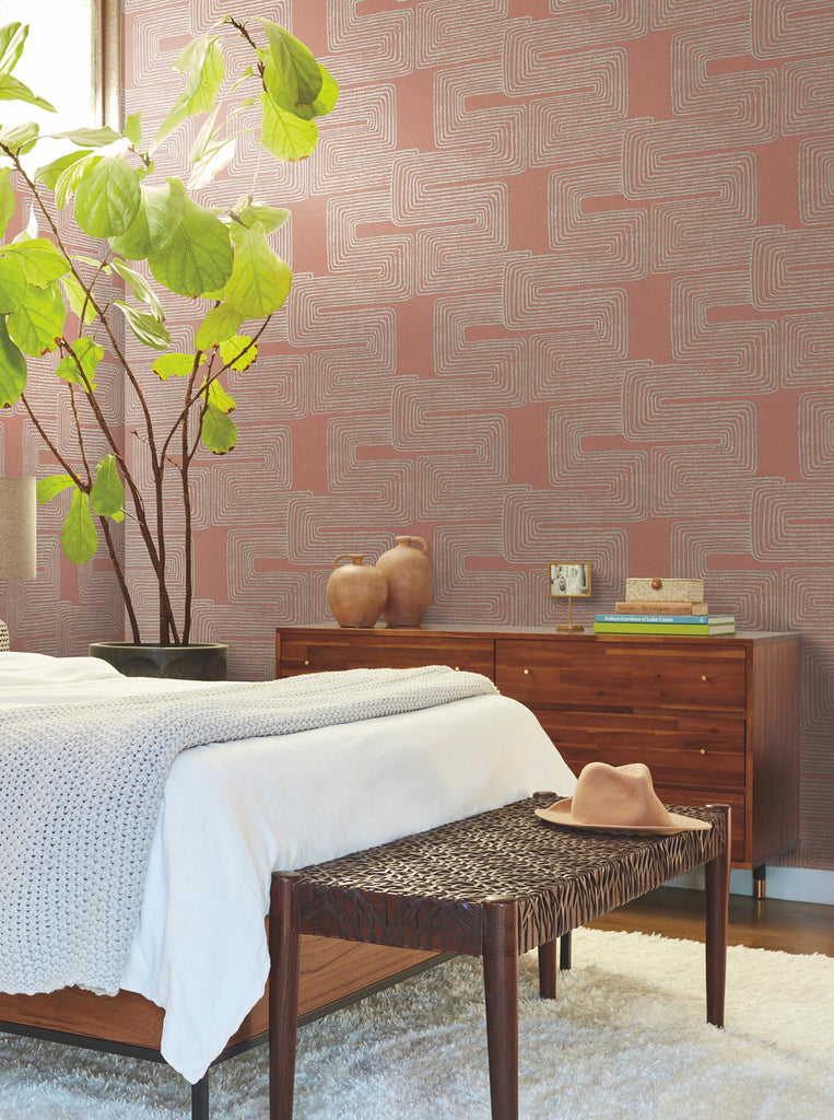 York Coral & Glint Zulu Thread Pink Wallpaper