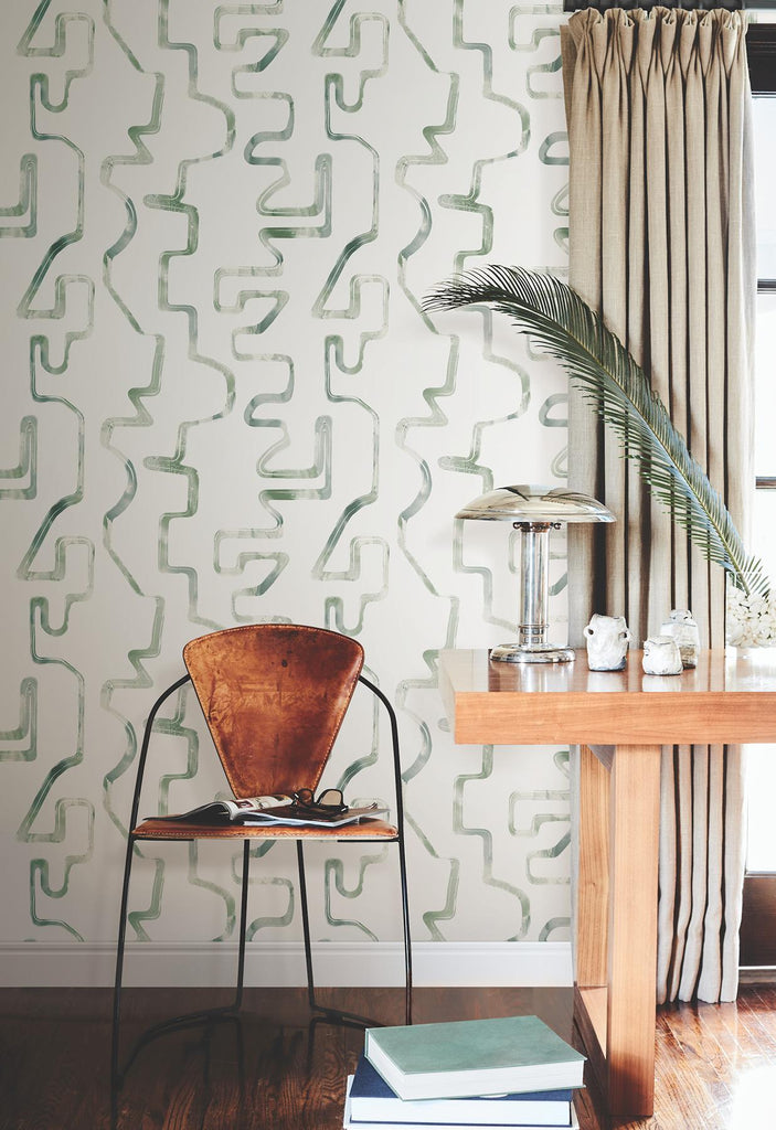 York Green & Grey Abstract Aura White Wallpaper