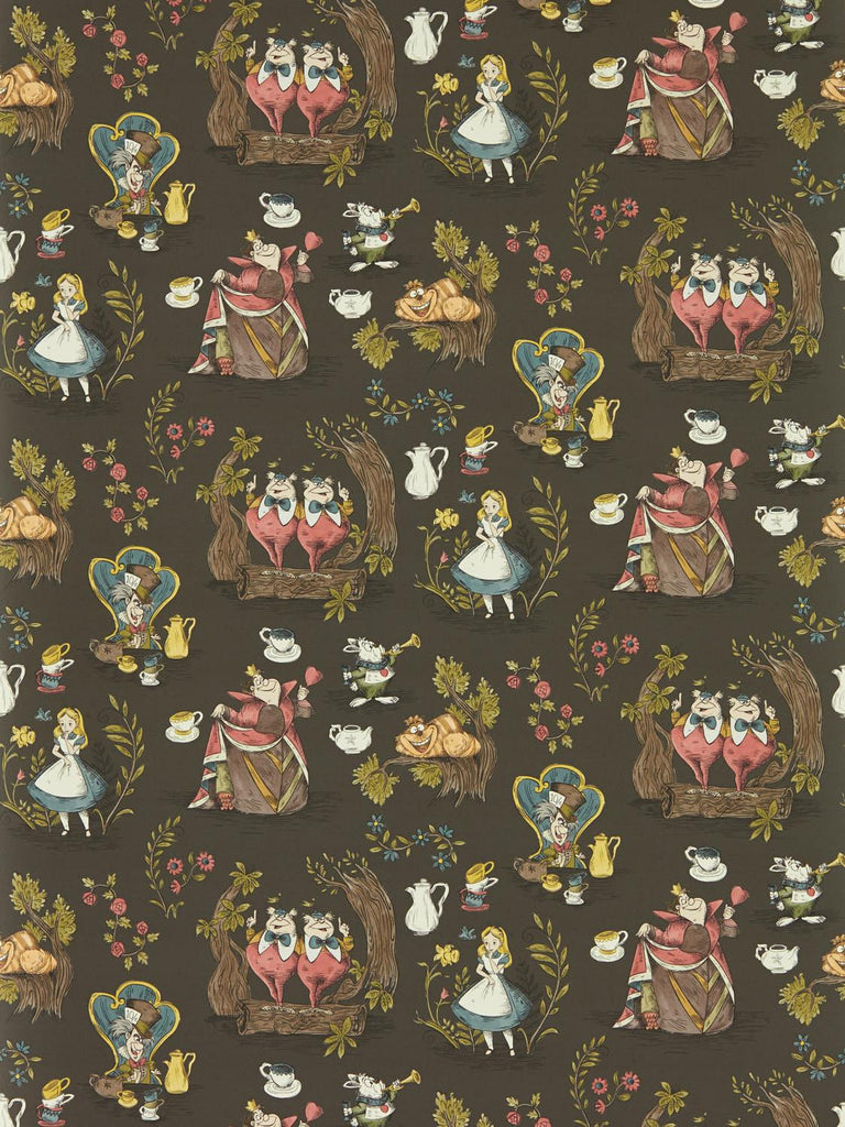 Sanderson Alice in Wonderland Chocolate Wallpaper